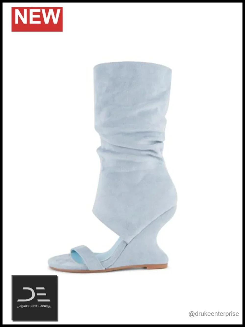 Women's Slouchy Mid Calf Wedge Boots Open Toe Faux Suede High Heels Side Zipper